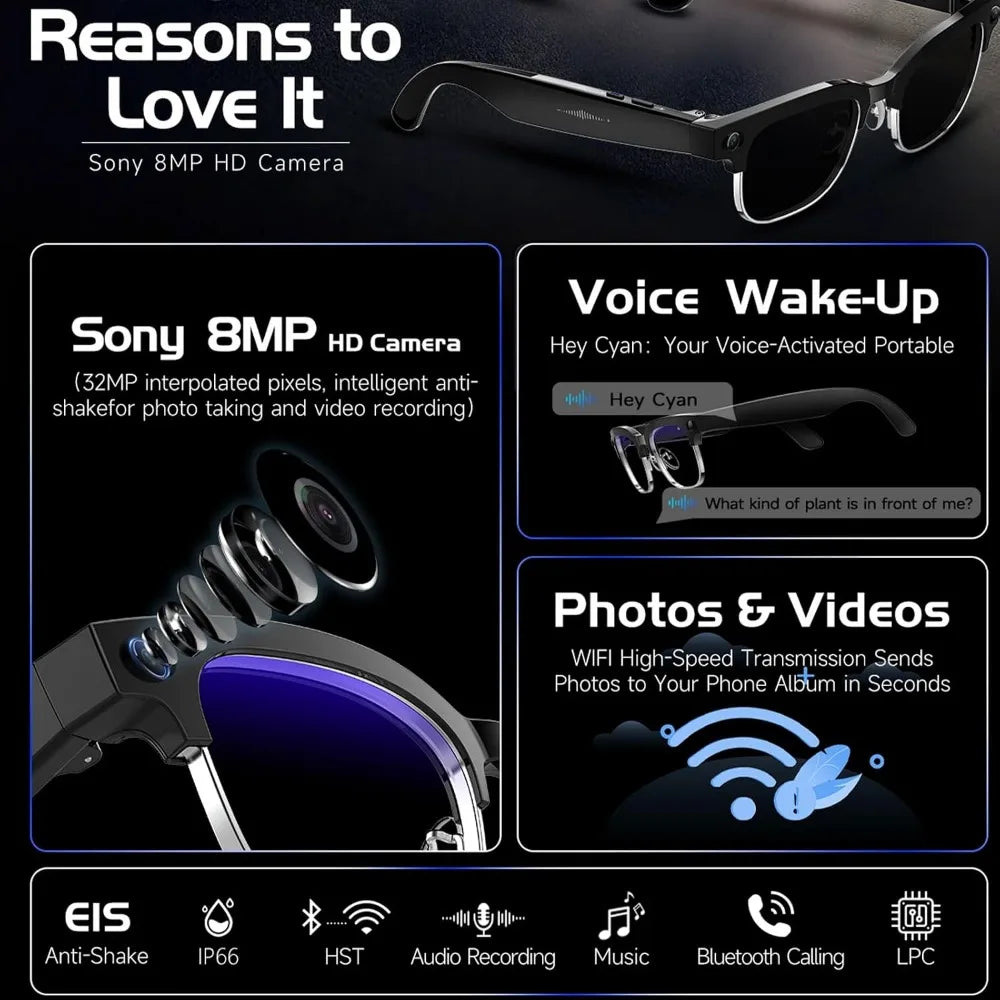 Smart Glasses: 1080P HD, AI Translation, Object Recognition, Bluetooth, Photochromic Lenses, Long Battery Life