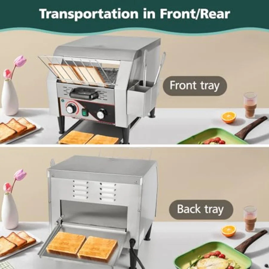 Commercial Electric Conveyor Toaster 1900W Stainless Steel 300 Slices/Hour for Restaurant Buffets Bagel Beard Heavy Duty with H