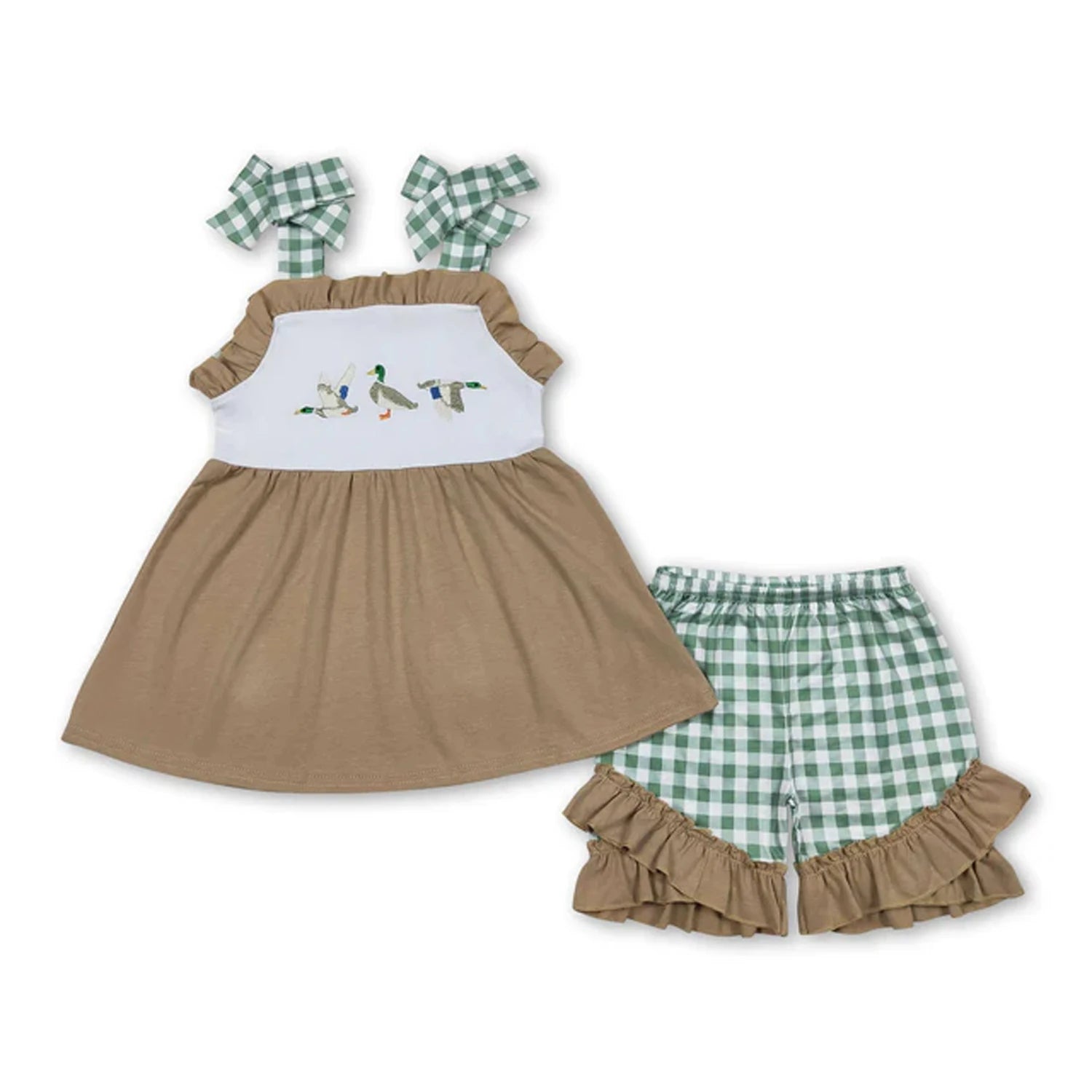 Toddler Girl 2 Piece Summer Outfits Plaid Strawberry Leopard Print Sling Top Ruffle Shorts Kids Matching Clothes