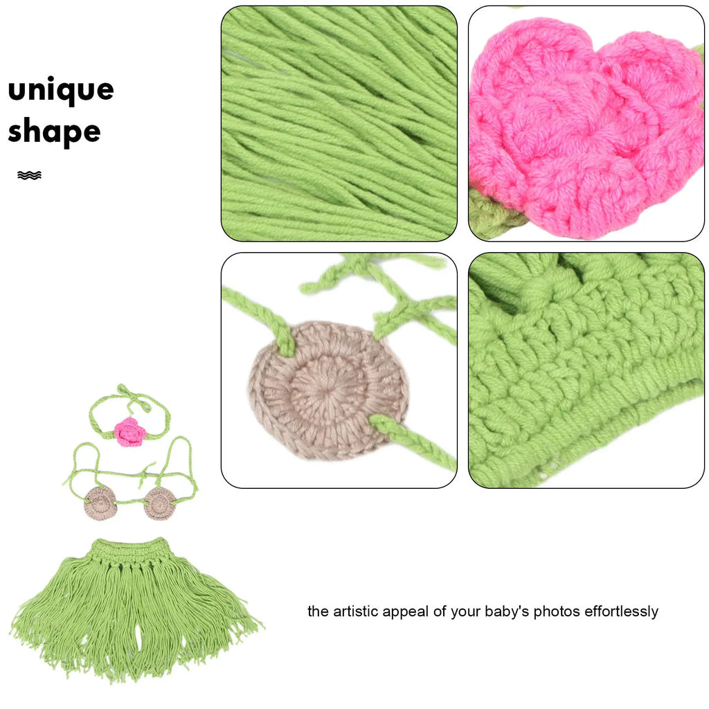 1Set Newborn Photography Props Baby Luau Outfit Straw Skirt Headband Toddler Photo Shoot Costume Infant Photoshoot