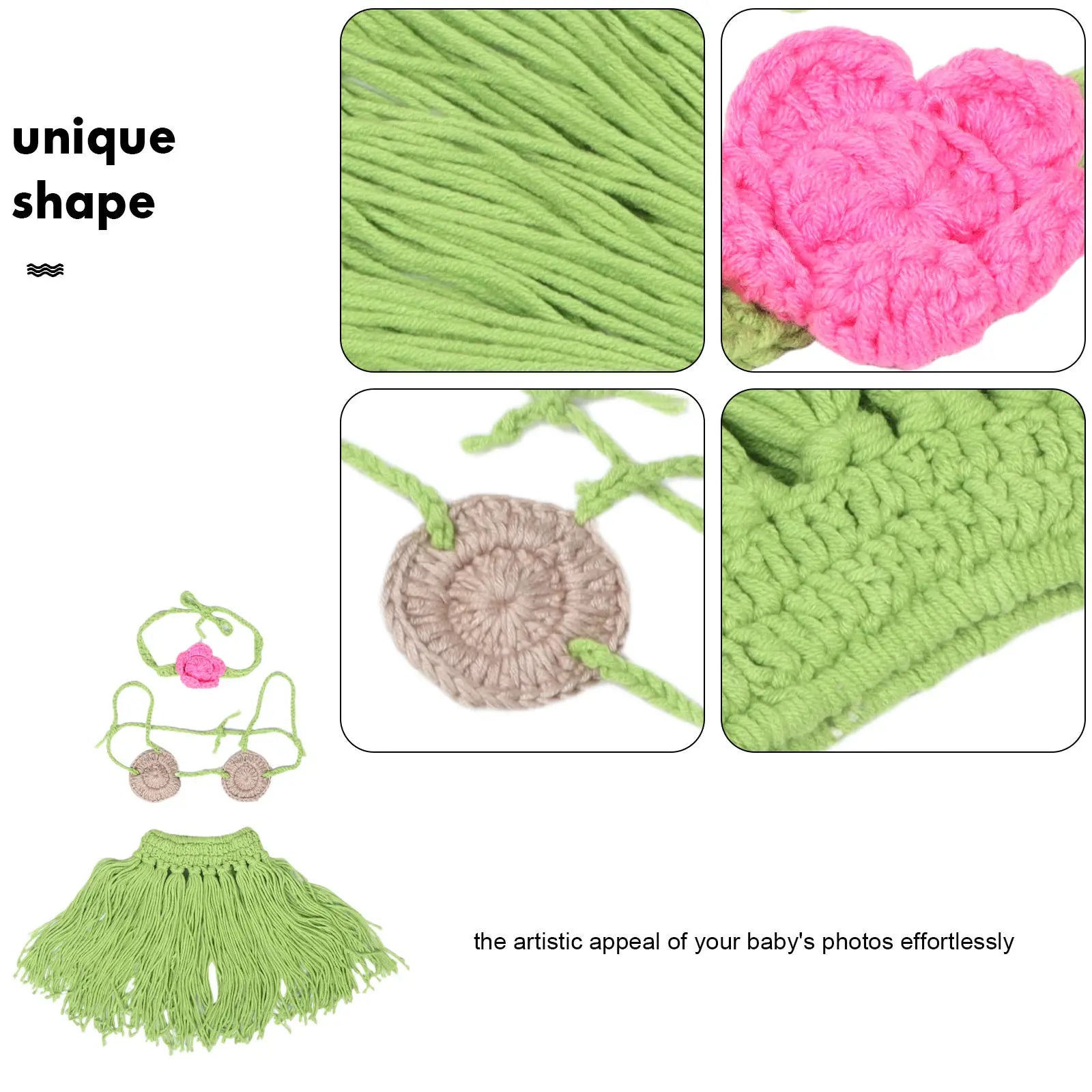 1Set Newborn Photography Props Baby Luau Outfit Straw Skirt Headband Toddler Photo Shoot Costume Infant Photoshoot