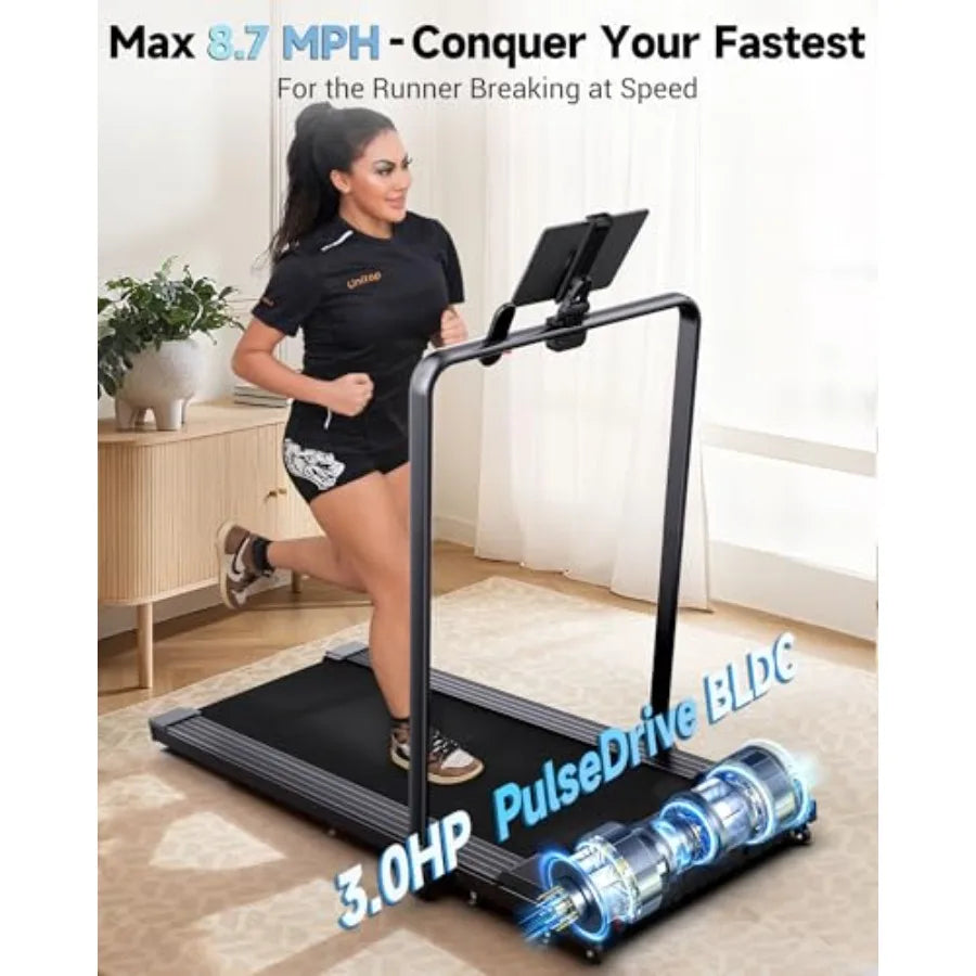 Under Desk Walking Pad Treadmill with BLDC Motor for Home Office 8.7 MPH Speed Fits up to 6' Height 47x16 Super-Long Desk Compa