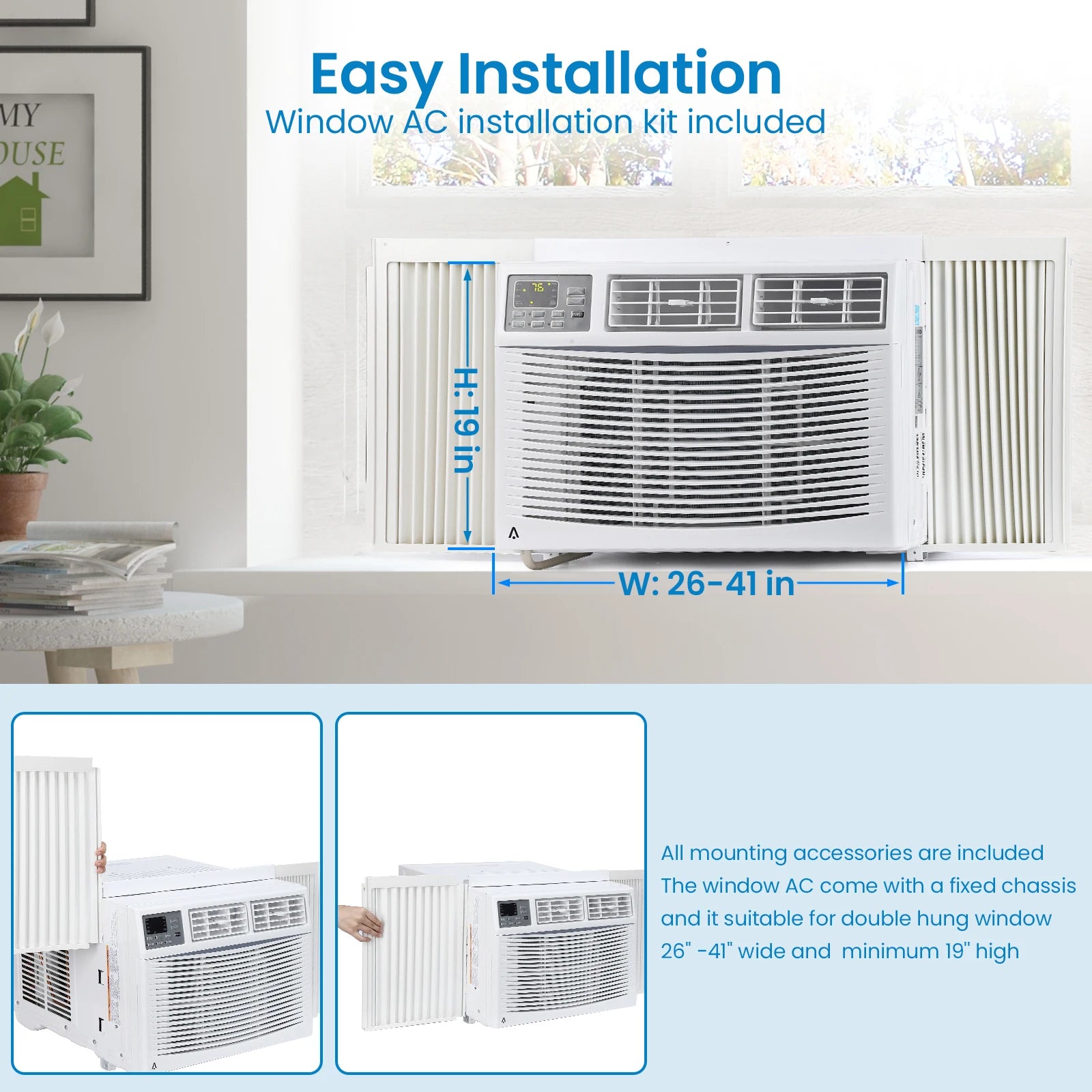 10,000 BTU Window Air Conditioner, Air Conditioners Window-Mounted Room Fast Cooling for 450 Sq.Ft. Indoor Window AC Unit for Summer, Auto-Restart, 3 Cooling & Fan Speeds