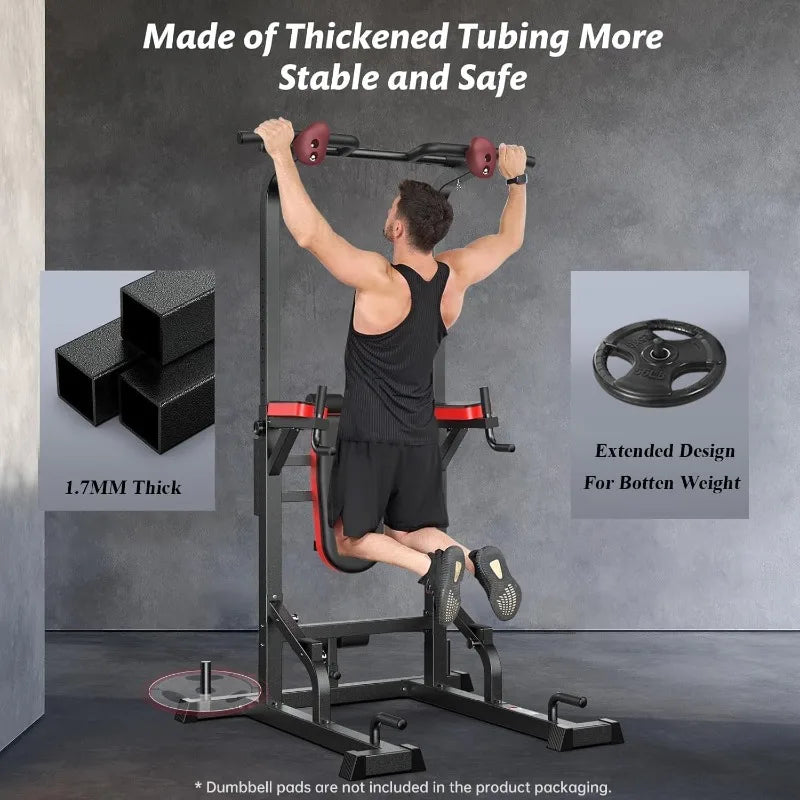 Pooboo Power Tower Dip Station Pull Up Bar for Fitness Home Gym Workout,450 Pounds Multi-Function Adjustable Height Fitness