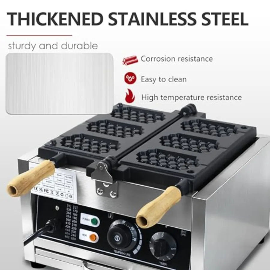 Commercial 1500W Nonstick Electric 3-Slice Honeycomb Waffle Pop Maker with Stainless Steel Build and Temperature/Time Control f