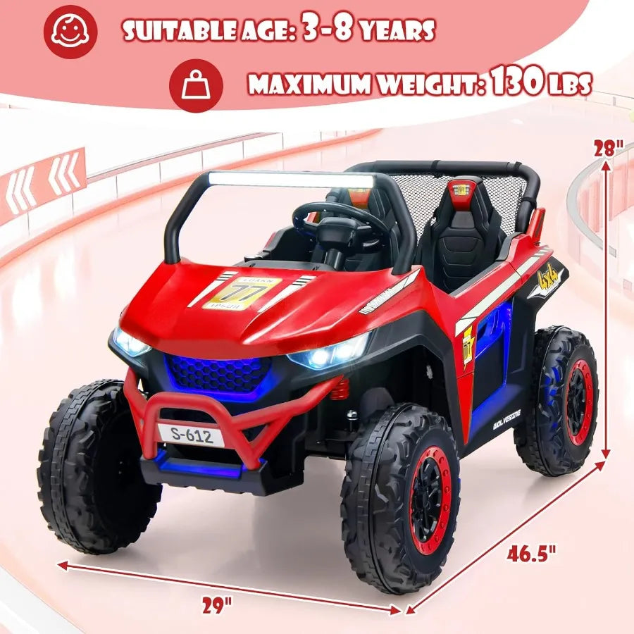 2 Seater Ride on Car for 12V UTV ' Electric Vehicles with Remote Control Spring Suspension Soft Start Music Bluetooth FM Batter