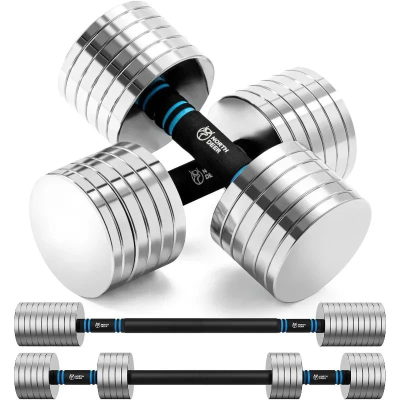 Northdeer V2.0 Upgraded Adjustable Steel Dumbbells 40LB / 60LB - 2 in 1 Dumbbell Barbell Set for Home Gym Workout - Com