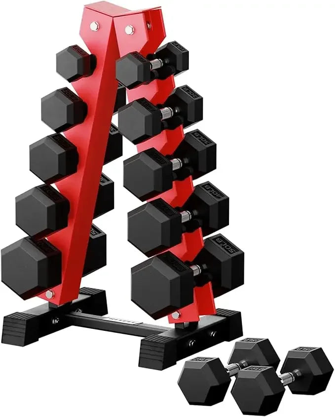 RitFit 250LB/300LB/350LB/550LB/650LB Rubber Hex Dumbbell Sets with Weights Rack, Multiple Color Choices Available