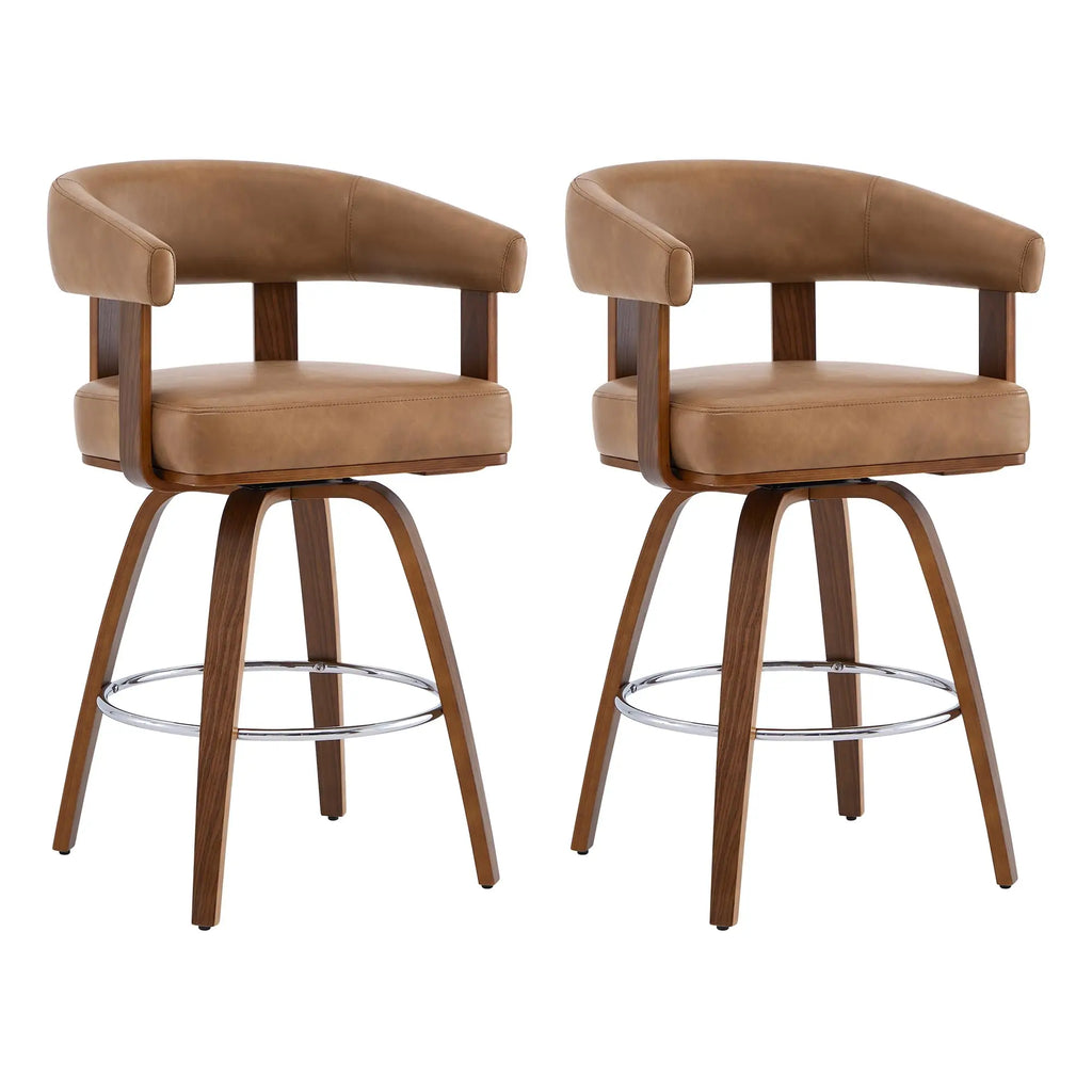 CHITA Swivel Counter Height Barstools Set of 2, FSC Certified Faux Leather Upholstered Bar Stools with Back and Armrest