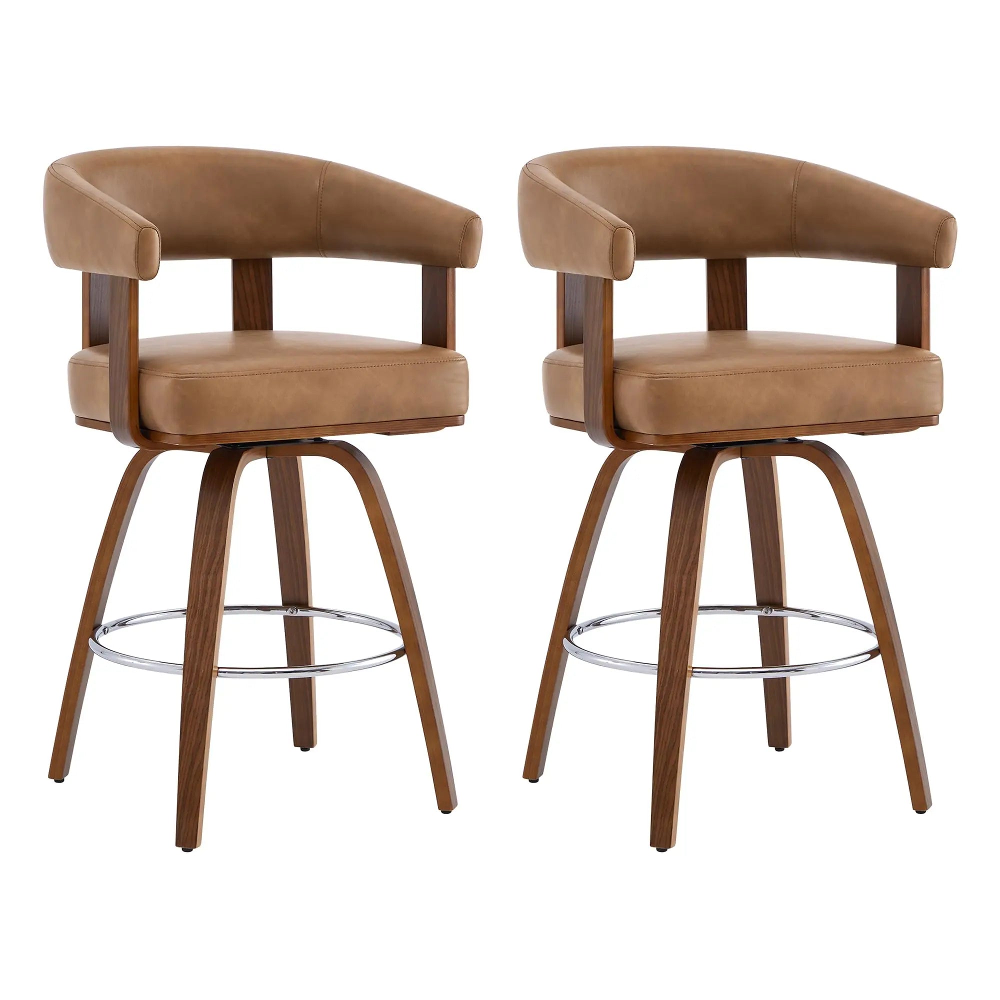 CHITA Swivel Counter Height Barstools Set of 2, FSC Certified Faux Leather Upholstered Bar Stools with Back and Armrest