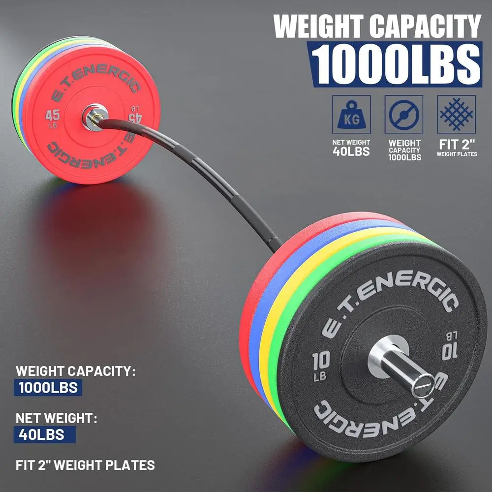 7ft Curved Barbell with 1000LB Load Capacity, Men's Bar featuring Hard Chrome Sleeves or 2 Plates