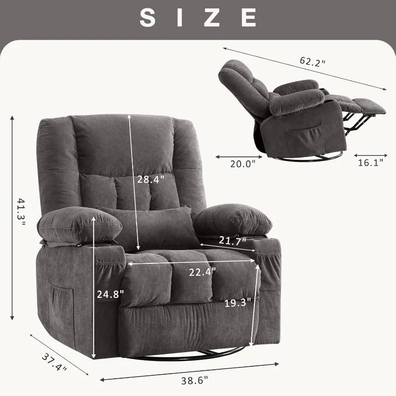 BOSMILLER Massage Swivel Rocker Recliner Chair with Vibration Massage and Heat Ergonomic Lounge Chair for Living Room