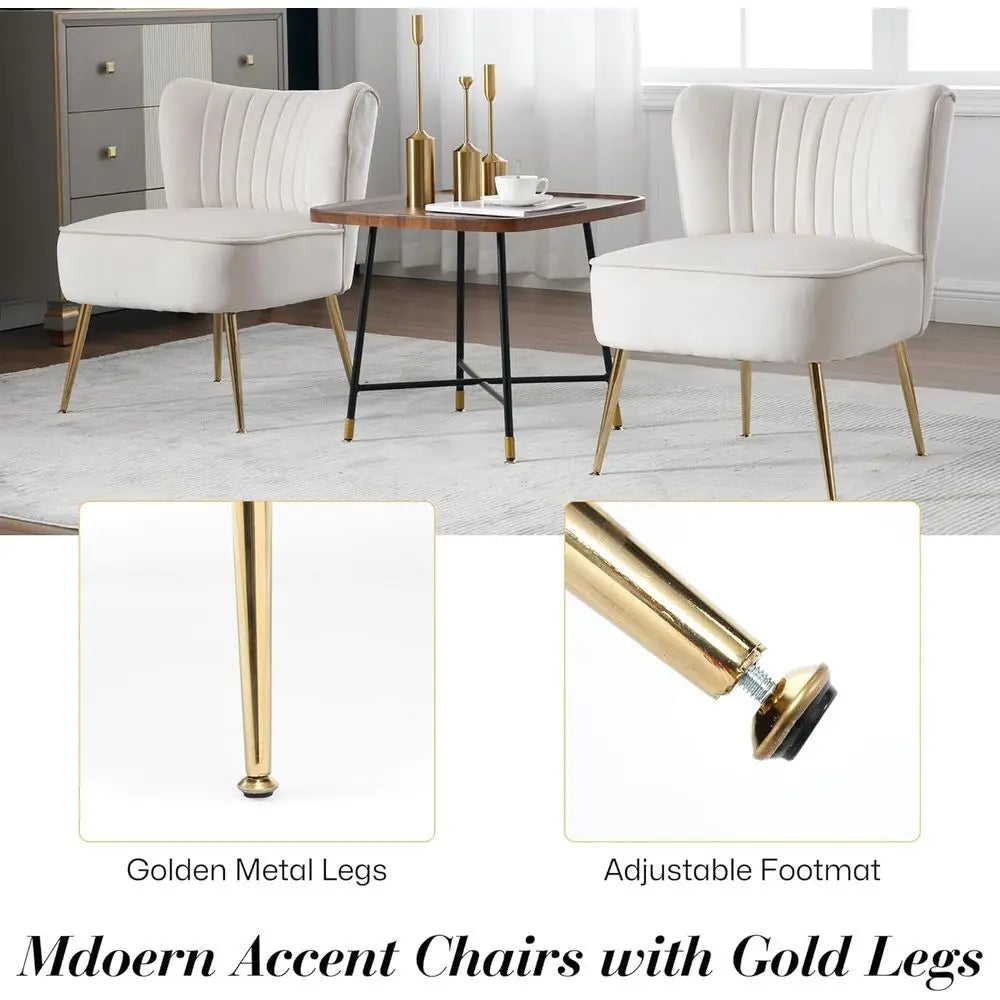 Upholstered Wingback Accent Chair Set of 4, Comfortable Side Chairs with Gold Legs and Padded Seats, Beige for Small Living Room