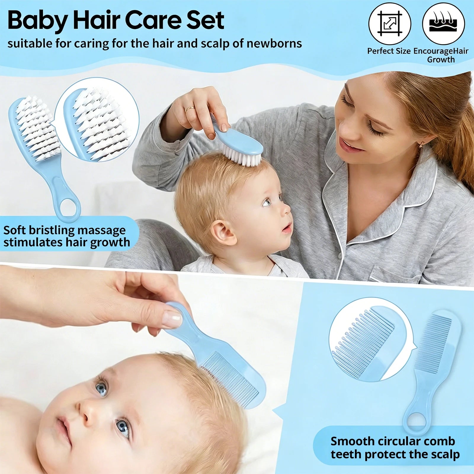 Baby Hygiene Care Set 6Pcs, Hair Tools & Nail Clipper, Plastic Grooming Kit, Great Gift for Kids