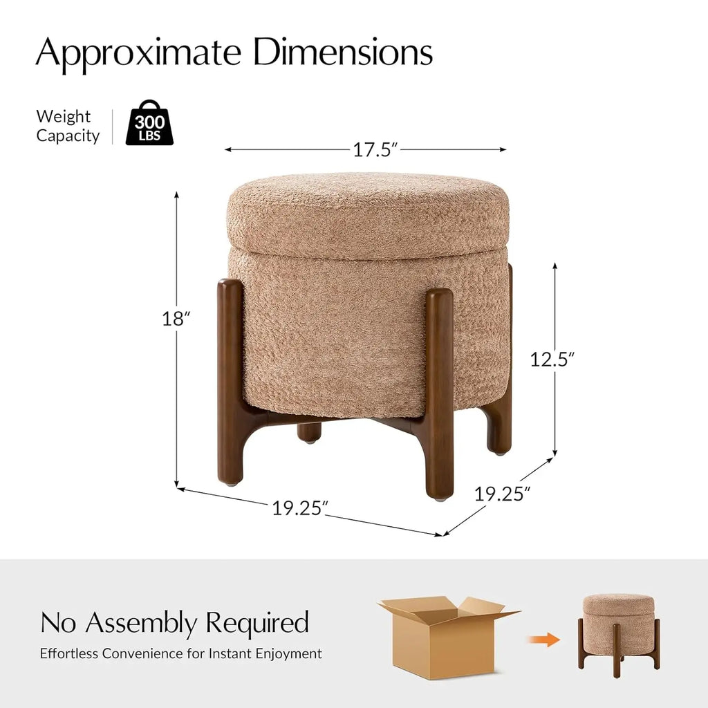 Storage Ottoman Coffee Tables Set of 2 with Solid Wood Base, Modern Round Ottomans with Storage, Chenille, Customized