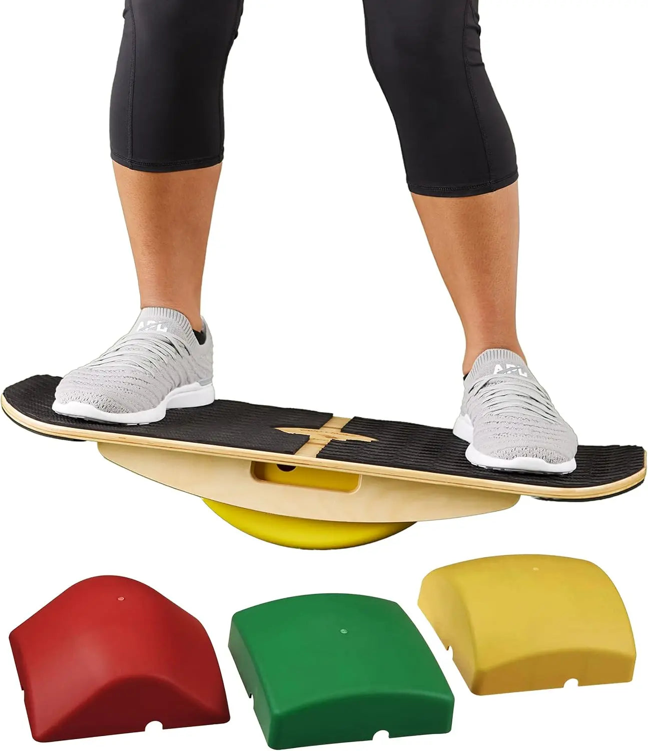 Adjustable Balance Board with 7 Levels, 25" Wide Bamboo Deck, 3 EVA Foam Modules for Surfing, Standing Desk, Yoga & Exercise