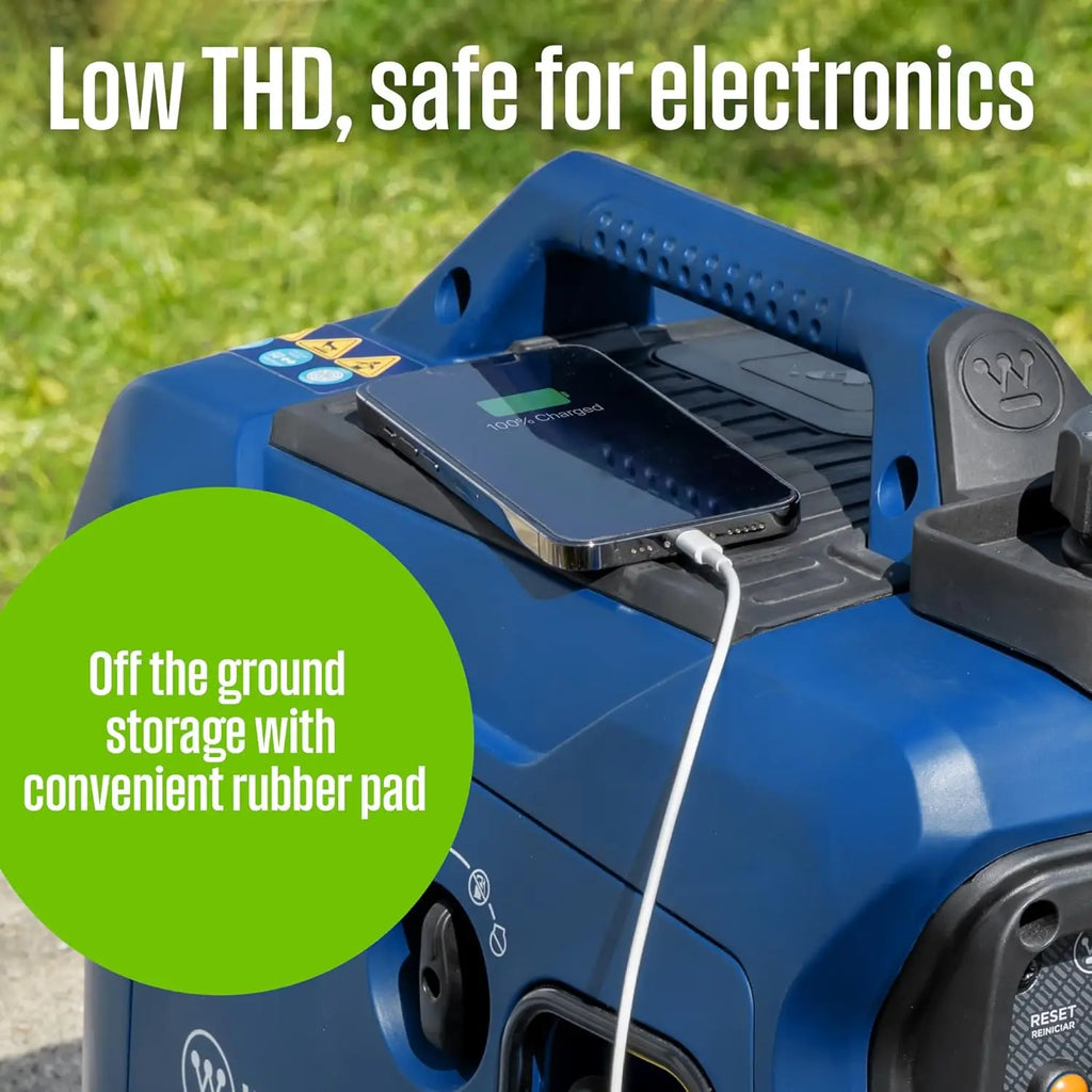 1500 Peak Watt Super Quiet & Lightweight Portable Inverter Generator, Gas Powered, CO Sensor, Parallel Capable, Long Run Time,Bl