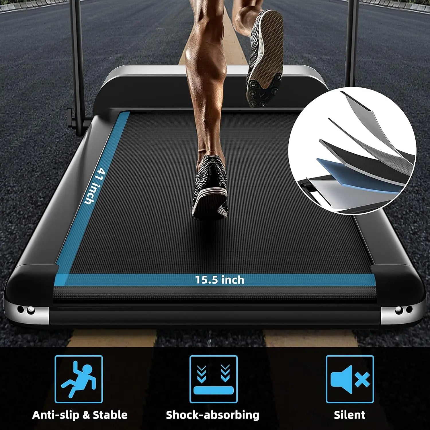 Folding Treadmill, Ultra-Thin Installation-Free Foldable Electric Treadmill, Low Noise, Walking Jogging Machine, Portable Superf