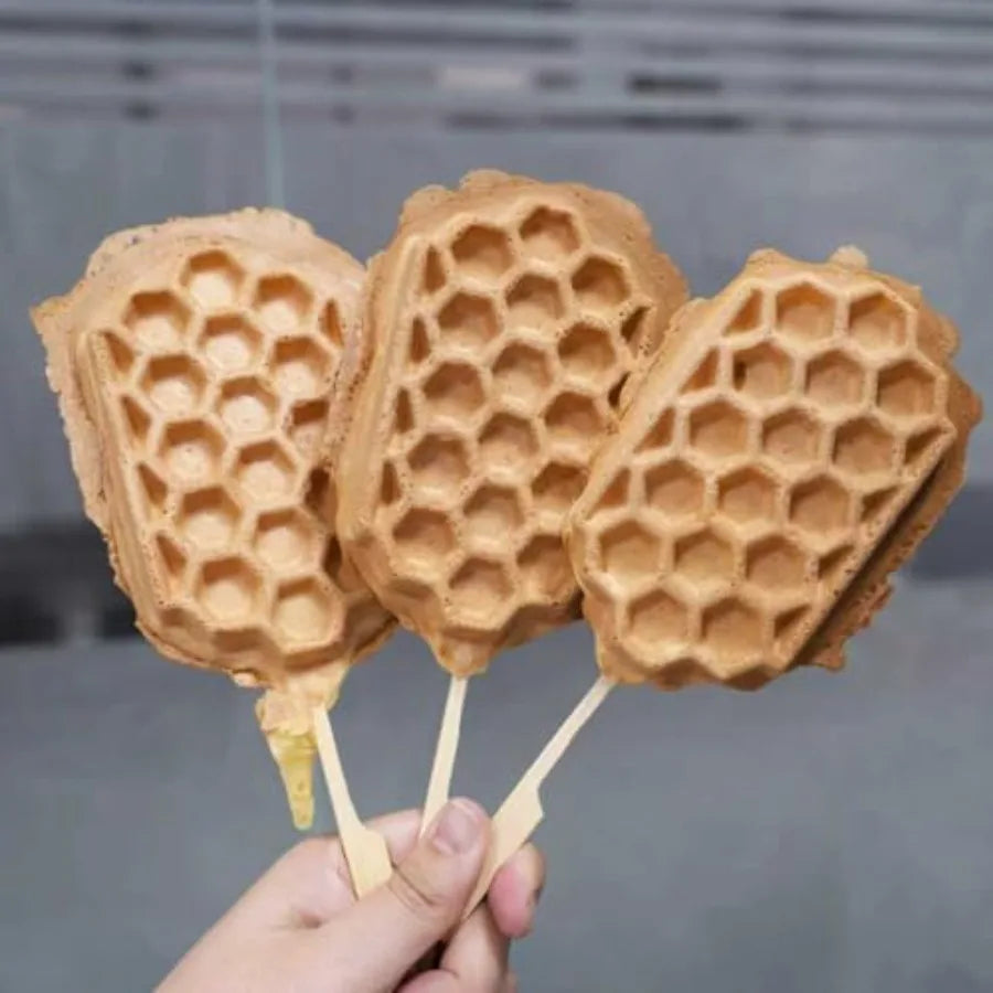 Commercial 1500W Nonstick Electric 3-Slice Honeycomb Waffle Pop Maker with Stainless Steel Build and Temperature/Time Control f