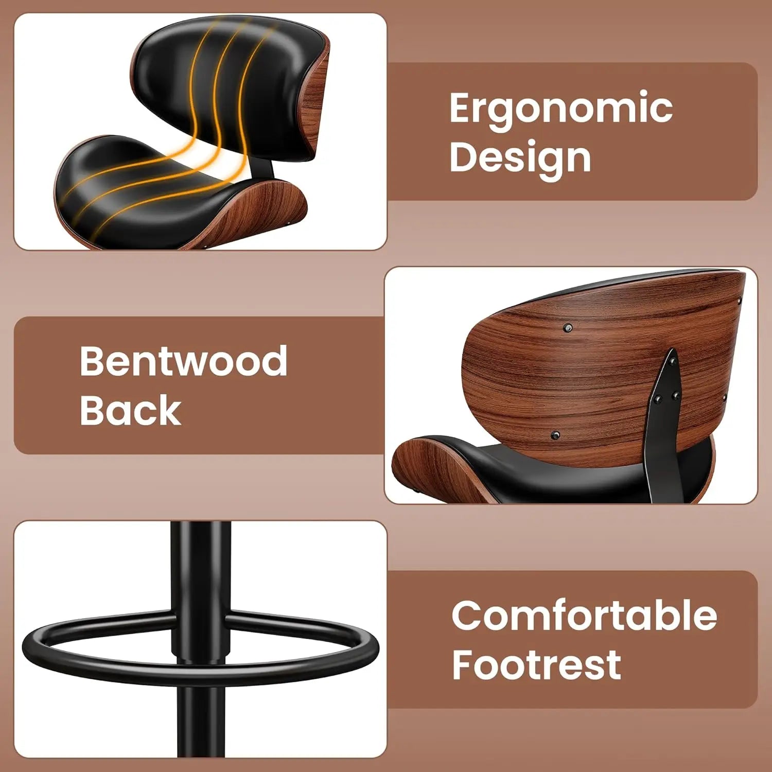 Adjustable Height Swivel Bar Stool PU Leather Upholstered with Back Footrest for Bar Kitchen Dining Room Set of 3, Customized