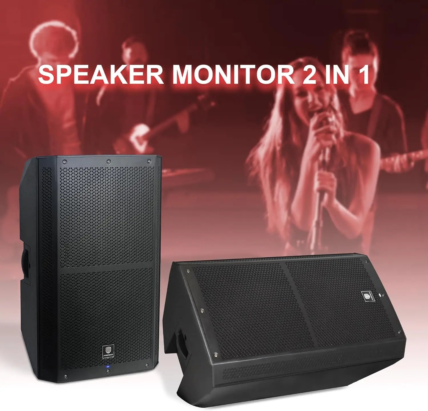 PRORECK SP-15 15-inch 1400W P.M.P.O Stereo Powered Stage Monitor, 3 Channel Inputs PA Speaker with Bluetooth/DSP Processor
