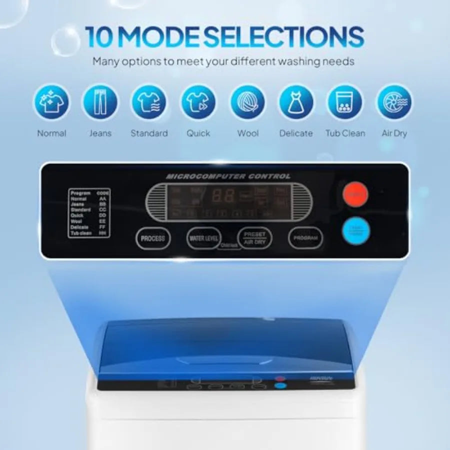 25LBS Portable Washing Machine Full-Automatic Electric Laundry Machine with Stainless Steel Drum Compact Washer and Spin Dryer