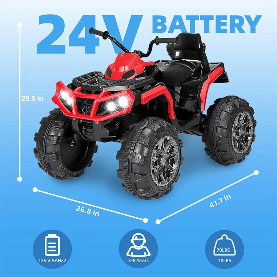 24V Ride on ATV 4 Wheelers Ride on Cars for 3-5 Years Old with Music Player Red