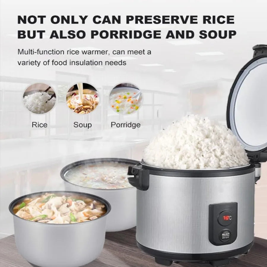 Commercial 20L Portable Food Warmer for Rice and Meals 55 Raw/110 Cup Capacity 130W Non-stick Inner Pot Adjustable Temperature