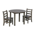 30in D Round Hardwood Table and Chair Set, 12in Seat Height, Kids urniture, Grey Wash, 3-Piece
