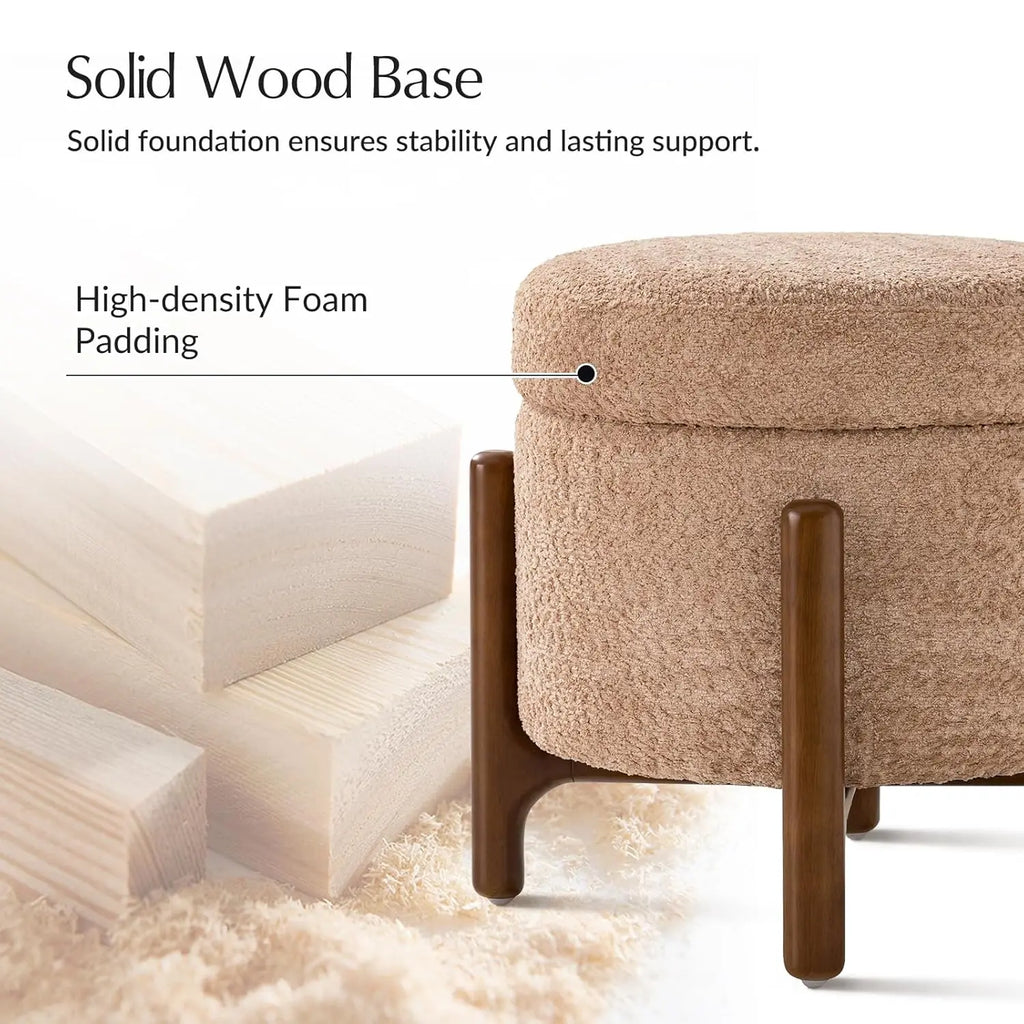 Storage Ottoman Coffee Tables Set of 2 with Solid Wood Base, Modern Round Ottomans with Storage, Chenille, Customized