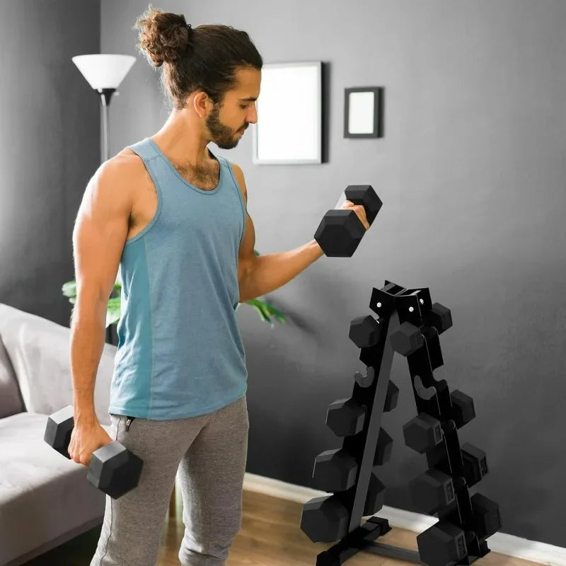 RitFit 250LB/300LB/350LB/550LB/650LB Rubber Hex Dumbbell Sets with Weights Rack, Multiple Color Choices Available