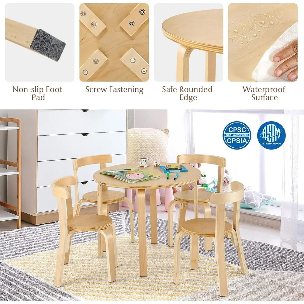 Kids Table and Chair Set, 5-Piece Wooden Activity Desk Set w/Toy Bricks, Classroom Playroom Daycare Furniture for Playing, Drawi