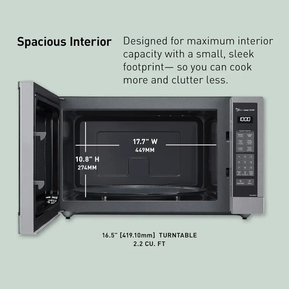 Microwave Oven, Stainluntertop/Built-In Cyclonic Wave with Inverter Technology and Sensor, 2.2 Cu. t, 1250W, NN-SN97JS (Silver)