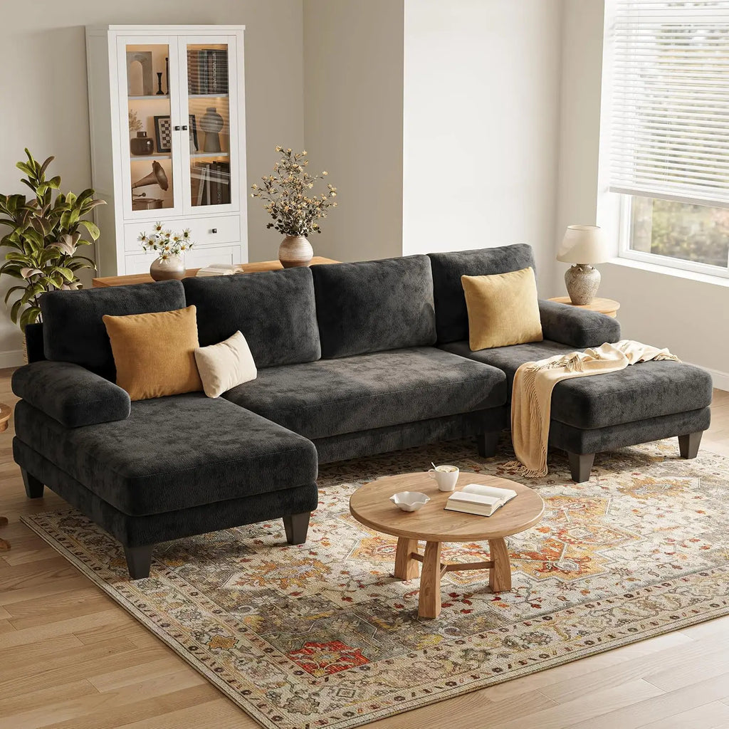 U-Shaped Sectional Couches for Living Room | 112 Inch Modern Sectional Couch | Warm White Chenille Sofa with Double, Customized