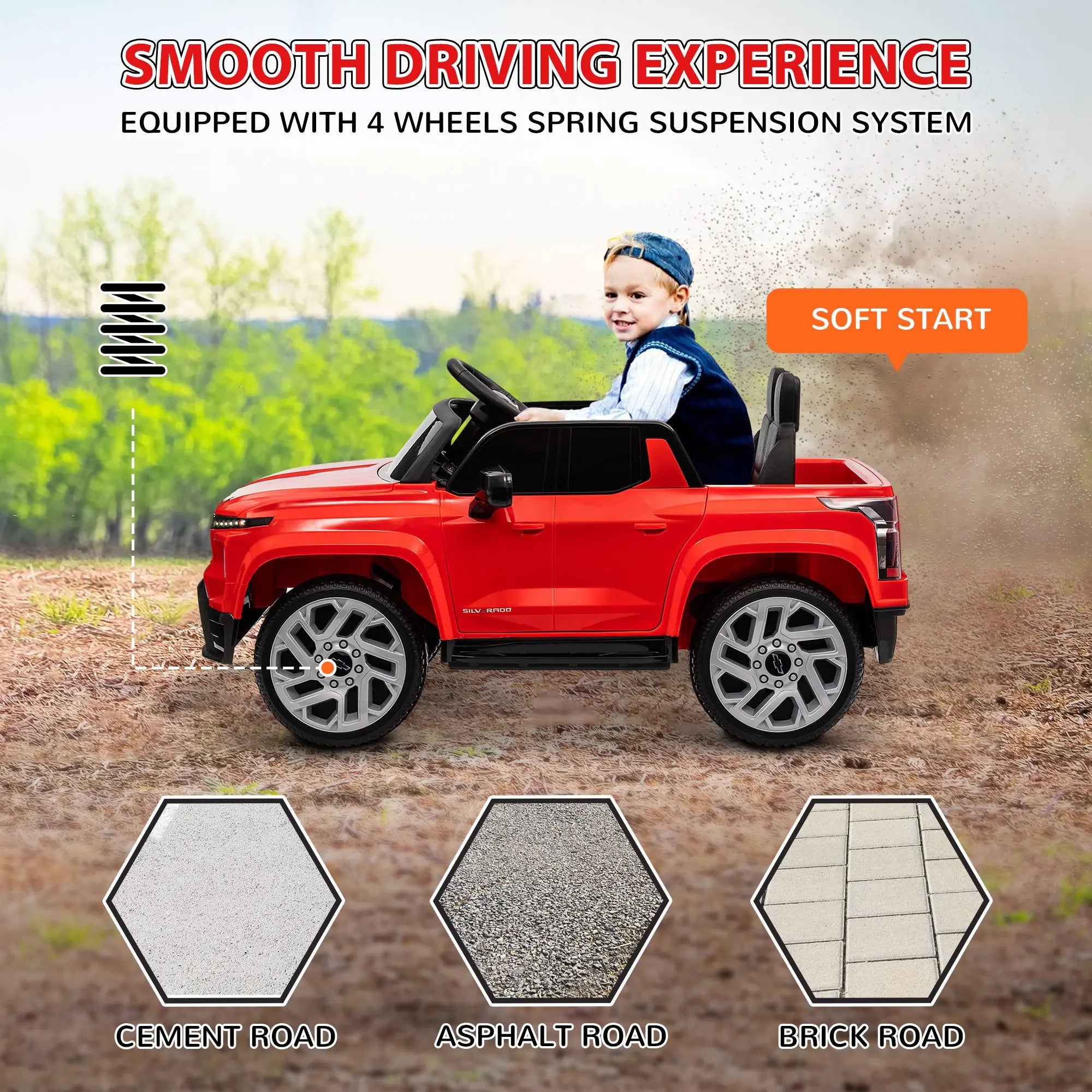 12V Kids Ride on Electric Car with Parent Remote Control Suspension LED Lights Music Player 0.8-2MPH for Kids Red, Built-In Music Player