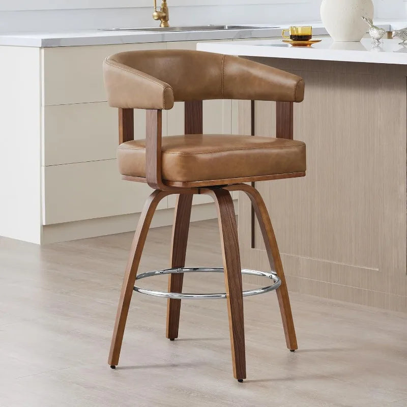 CHITA Swivel Counter Height Barstools Set of 2, FSC Certified Faux Leather Upholstered Bar Stools with Back and Armrest
