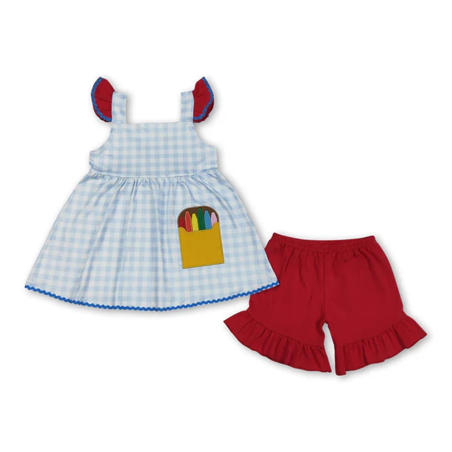 Toddler Girl 2 Piece Summer Outfits Plaid Strawberry Leopard Print Sling Top Ruffle Shorts Kids Matching Clothes