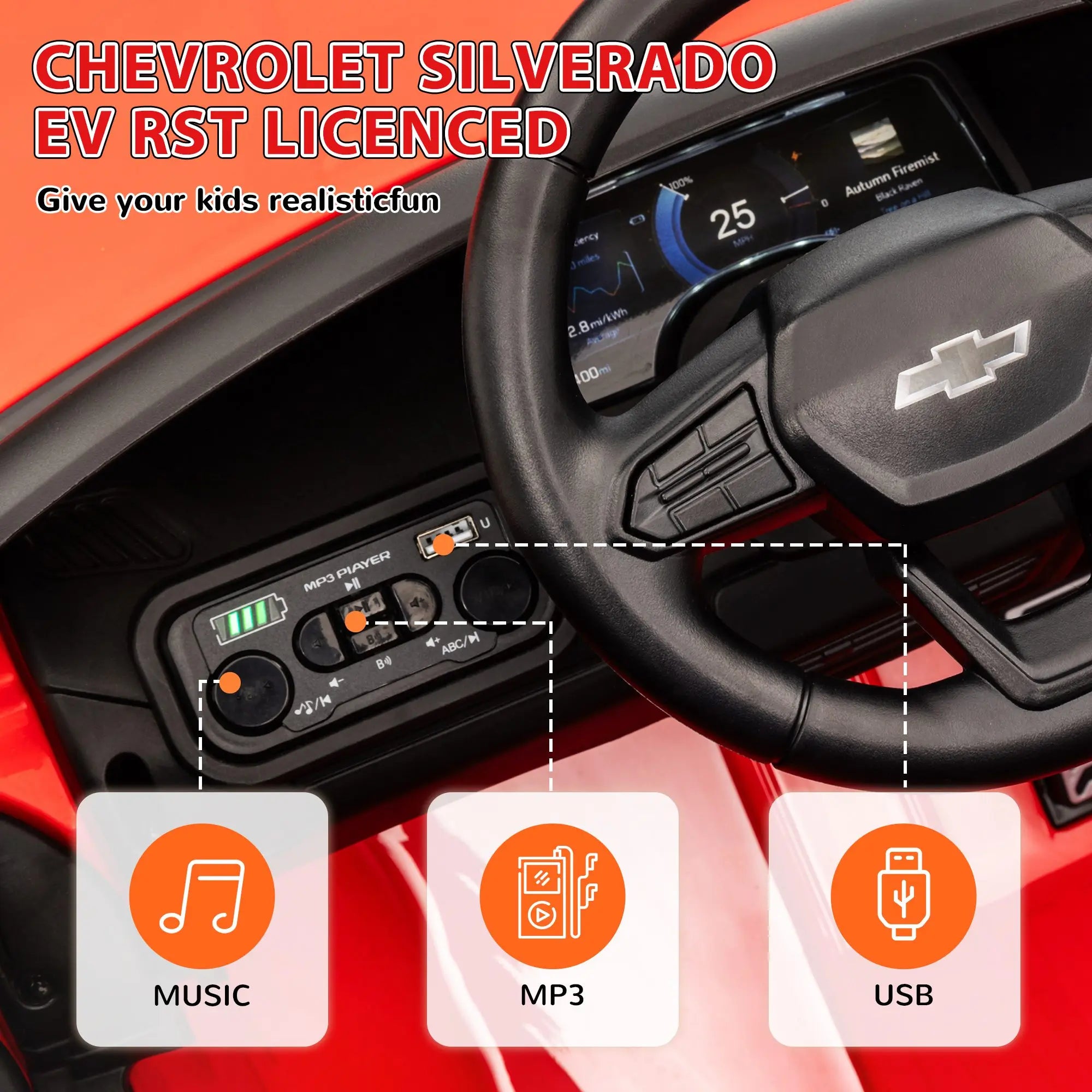12V Kids Ride on Electric Car with Parent Remote Control Suspension LED Lights Music Player 0.8-2MPH for Kids Red, Built-In Music Player