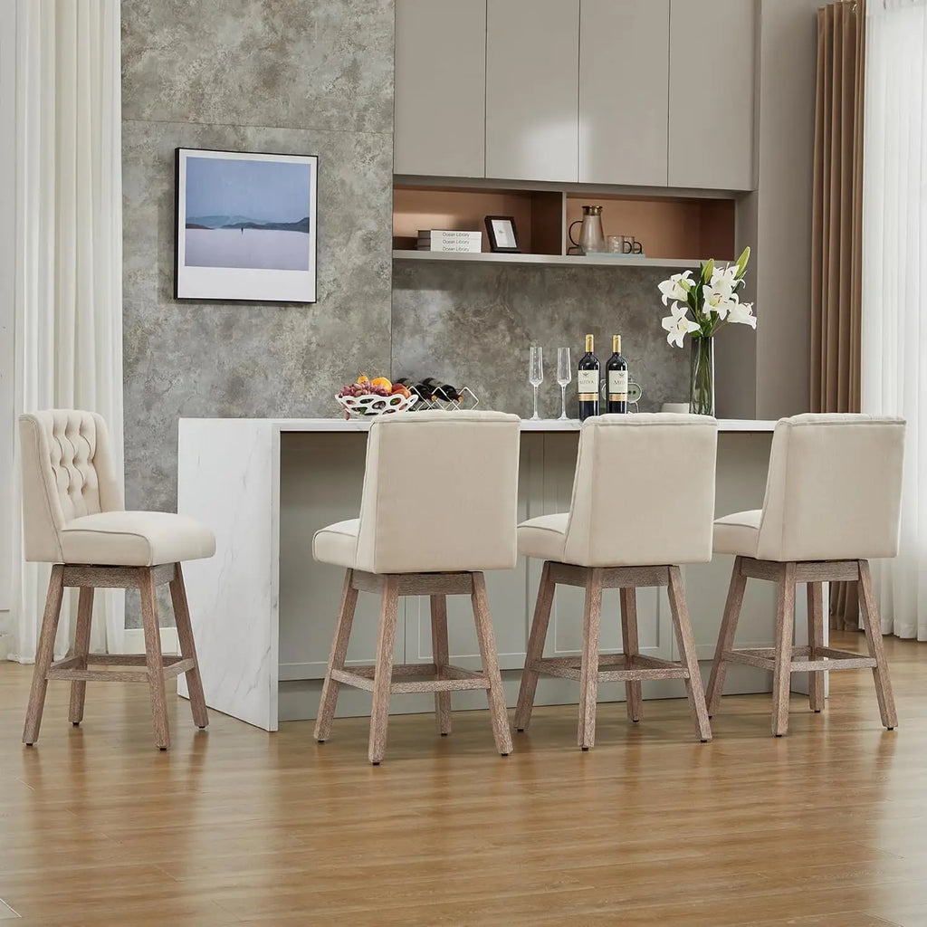 26" Swivel Bar Stools Set of 4, Counter Height Barstools with Back, Linen Fabric Upholstered Bar Stools, Customized