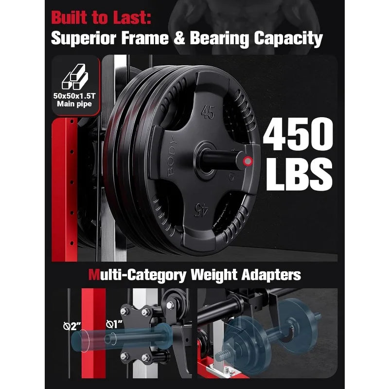 YOLEO Smooth Pulley System Power Cage, Adjustable Cable Crossover Power Rack, Multi-Functional Cable Machine for Home Gym