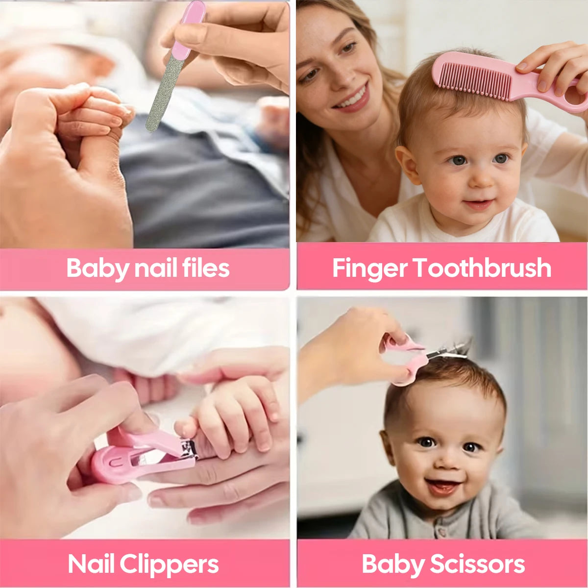 Baby Hygiene Care Set 6Pcs, Hair Tools & Nail Clipper, Plastic Grooming Kit, Great Gift for Kids