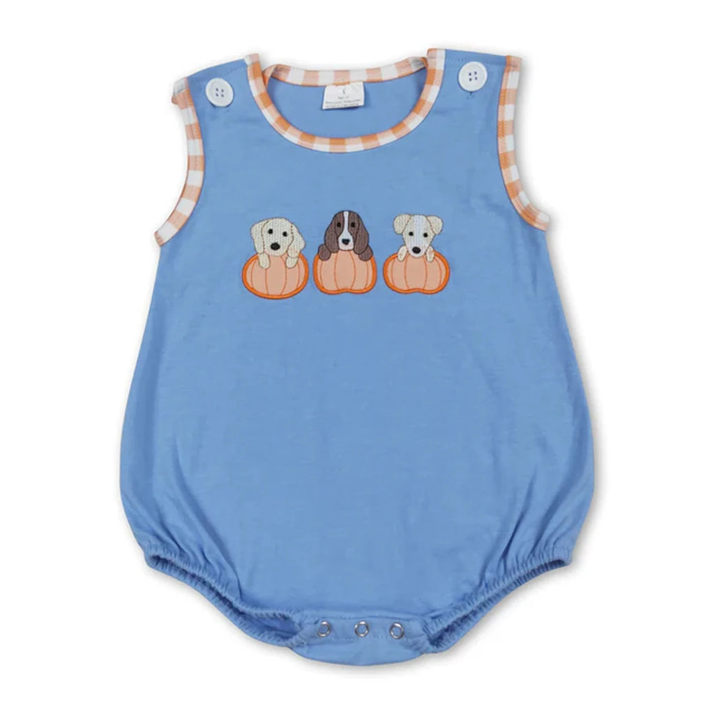 Baby Bubble Romper Fall Pumpkin Dog Mallard Duck Embroidery Newborn Sleeveless Bow Short Sleeve Infant Boy Girl Outfit