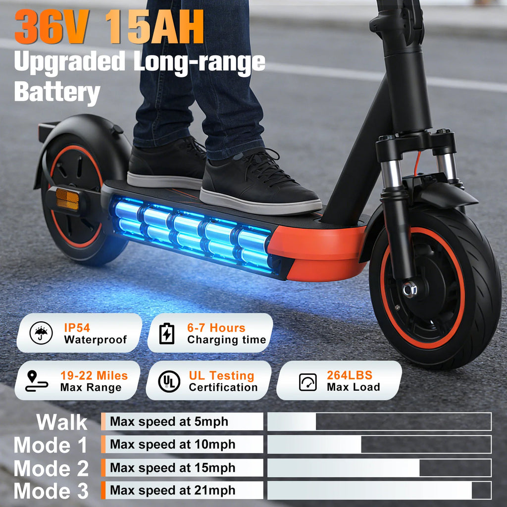 10'' Foldable Electric Scooter 800W 21mph Max Speed APP Smart Control Dual Suspension 22miles Max Range For City Commuter