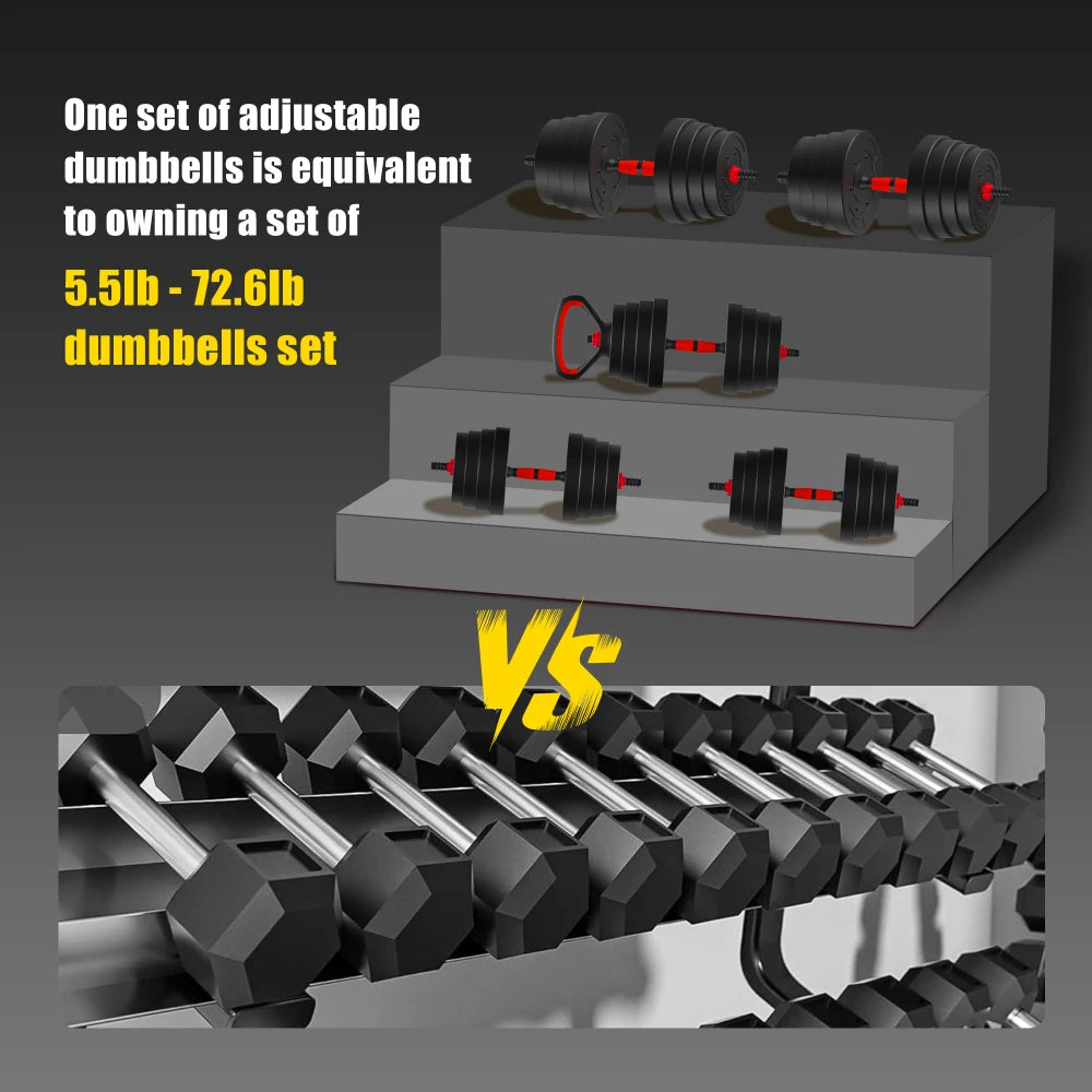 90LB 4-in-1 Adjustable Dumbbell Set: Converts to Barbell/Kettlebell/Push-Up, Plates & Grips