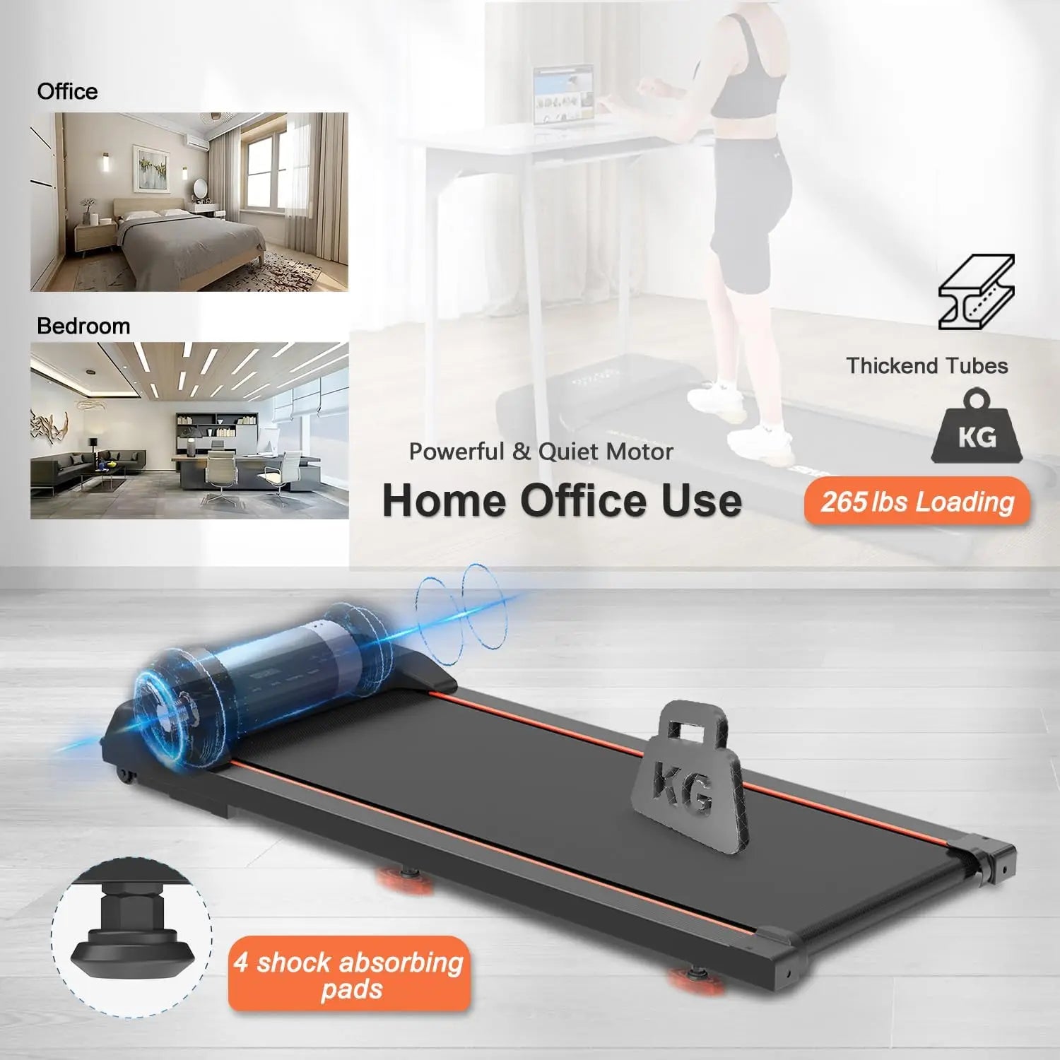Walking Pad Treadmill, 2.5HP Quiet Under Desk Treadmill for Home Office, 2 in 1 Portable Walking Treadmill with Remote Control,
