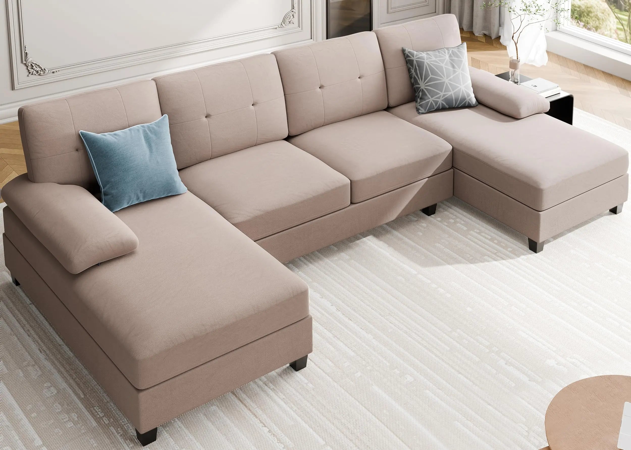Meilocar Sectional Couches for Living Room, U Shaped Couch 4 Seat Sectional Sofa with Chaise and Armrests, Comfortable Fabric