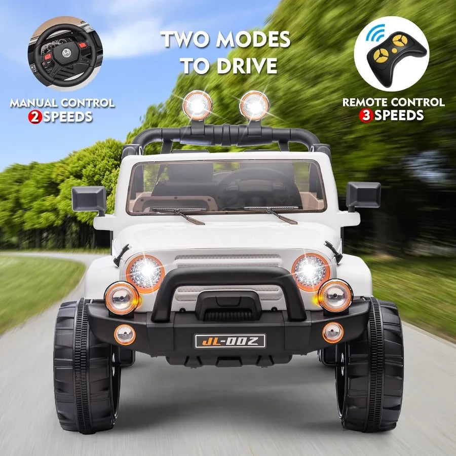2 Seater Ride On Truck and Car Cover 12V 's Electric Car with Parental Remote Control Music Bluetooth MP3 Player LED Lights Spr