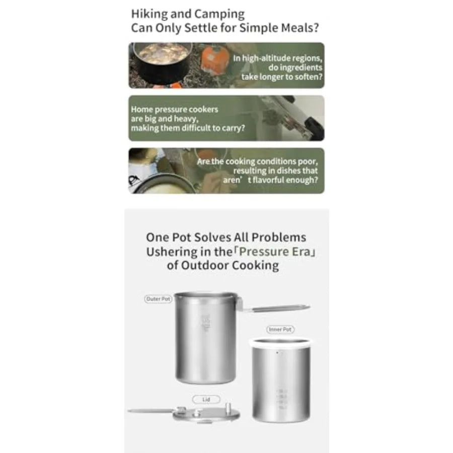 Titanium Ti6302 Micro Pressure Cooker Ultralight Multifunctional Outdoor Cooker for Rice Soup Meals Based on Award-Winnin