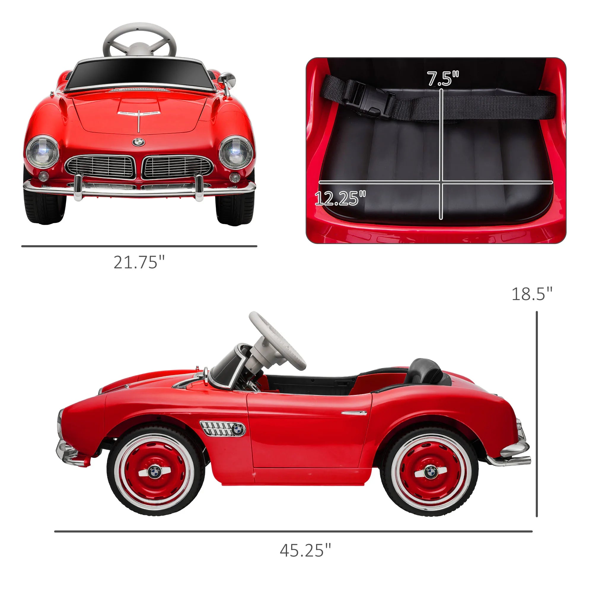 Kids Ride on Electric Car with Parent Remote Control Suspension LED Lights Bluetooth Music 3.1MPH for Kids Red, Bluetooth Music Player