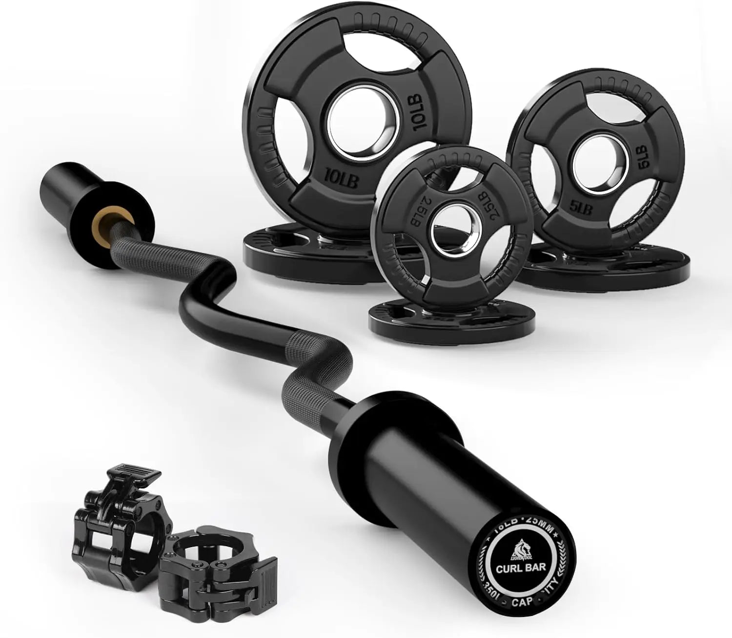 EZ Curl Bar Weight Set, 2 Inch Barbell with Plates for Strength Training, Olympic Lifting, 350lbs Capacity